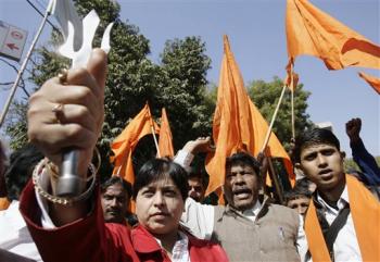 Activists of Hindu parties  protest against Valentine's Day